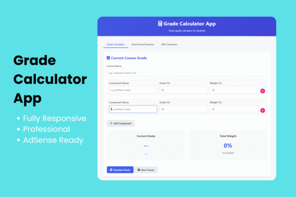 Grade Calculator App Using HTML, CSS and JavaScript